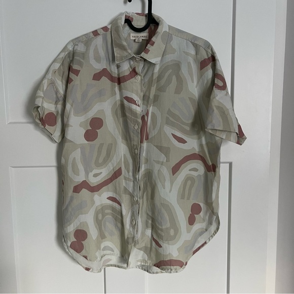 Tradlands Linen Tencel Short Sleeve Box Top, Berenice Print, size small - Picture 3 of 11